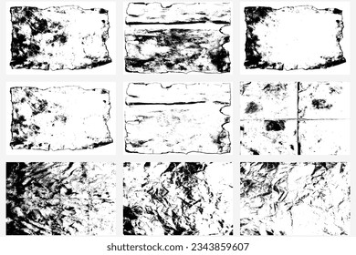 Grunge texture overlay background collection. Vintage old parchment papers in dust particles and texture. Distressed overlay set. Vector