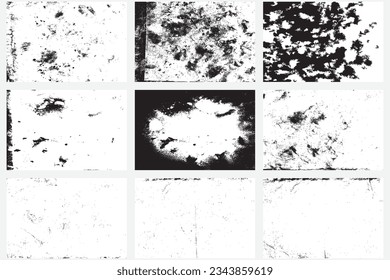 Grunge Textur-Hintergrund-Kollektion. Vintage alte Pergamentpapiere in Staubpartikeln und Textur. Overlay-Set beschädigt. Vektorgrafik