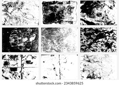 Grunge texture overlay background collection. Vintage old parchment papers in dust particles and texture. Distressed overlay set. Vector