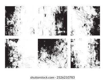 Grunge texture overlay backgrounds. Square textures for social media, cover, package design. Monochrome abstract grain surfaces. Scratches texture design of retro vinyl album cover. Dirt and dust