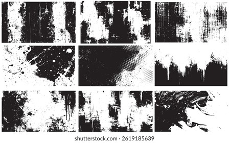 Grunge Texture Overlays Pack, Distressed Brush Strokes, Splatter, Halftone, and Grunge Effects