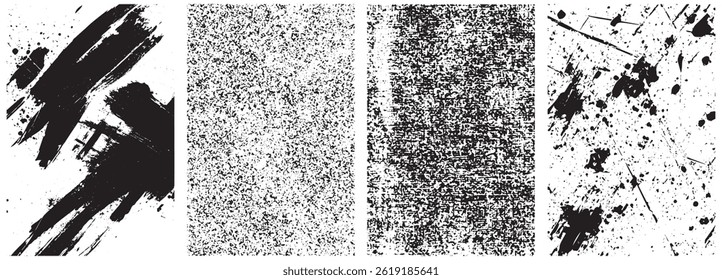 Grunge Texture Pack, Bold Brush Strokes, Static Noise, and Ink Splatter Overlays for Urban and Retro Design
