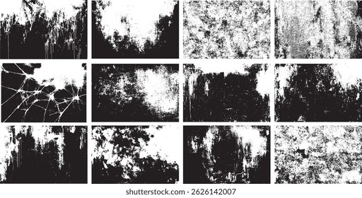 Grunge Texture Pack, Cracked, Distressed, and Eroded Black and White Backgrounds for Overlays and Graphic Design
