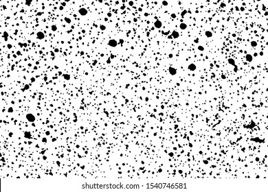 Grunge texture of porous concrete wall. Monochrome background of chaotic ink spots, paint splashes and drops. Overlay template. Vector illustration