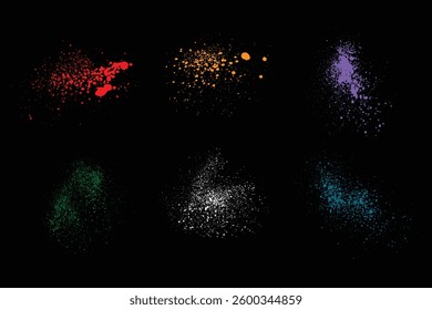 Grunge texture realistic set of purple, golden, blue, green, white, and red color blood crime splash illustration background