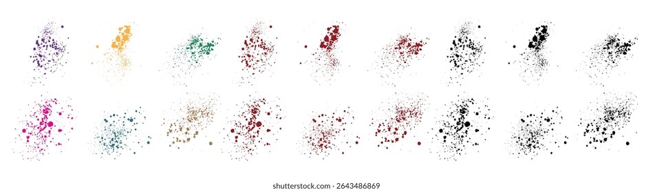 Grunge textura realista trigo, púrpura, naranja, rojo, verde, negro ilustración de sangre de delito pincel trazo y salpicadura de diseño de fondo colección