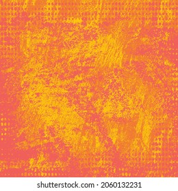 The grunge texture is red and yellow. Abstract color background. Vector template of a scratched colored board