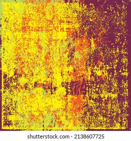 The grunge texture is red and yellow. Abstract color background. Vector template of a scratched colored board