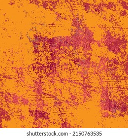 The grunge texture is red and yellow. Abstract color background. Vector template of a scratched colored board