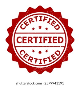 Grunge Texture Retro Red Certified Stamp isolated on white background. Certificate emblem Png. Vector certified stamp Template. Certified Badge, Stamp, Icon, Seal, Label, Tag, Emblem For CBD Label Oil