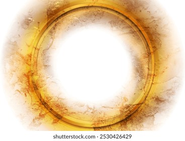 Grunge texture retro wall with glossy golden circle abstract background. Vector design