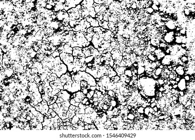 Grunge texture of rocky soil in drought. Monochrome background of cracked dry earth. Overlay template. Vector illustration