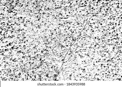 Grunge texture of a rough concrete surface with a crack and traces of water drops. Abstract monochrome background. Vector illustration. Overlay template.