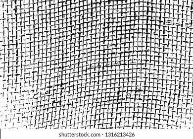 Grunge texture of rough old burlap. A monochrome background of jute sack with halftone and noise. Overlay template to quickly create a grunge effect. Vector illustration