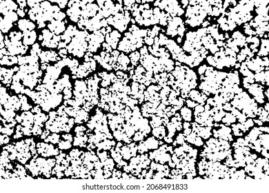 Grunge texture of a rough surface with cracks, dirt and grains of sand. Abstract rough background. Vector illustration. Overlay template.