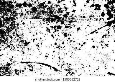 Grunge texture of rusty scratched surface. Monochrome background of old metal with damages, spots and grit. Overlay template. Vector illustration