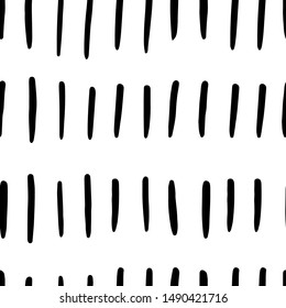 Grunge texture seamless pattern of vertical strips. Hand drawn ink brush black and white stains design elements. Vector illustration for wallpaper, greeting card, wrapping paper, textile, cover,banner