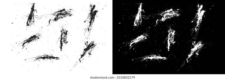 Conjunto de textura de grunge de fondo de salpicaduras de sangre blanco y negro de pincelada abstracta