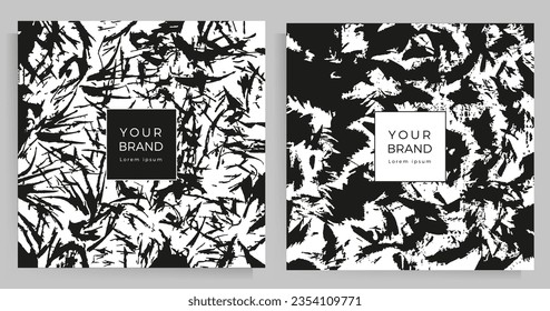 Grunge texture set of covers. Design template for your invitation card, menu, catalog, brochure. Vector monochrome illustration.