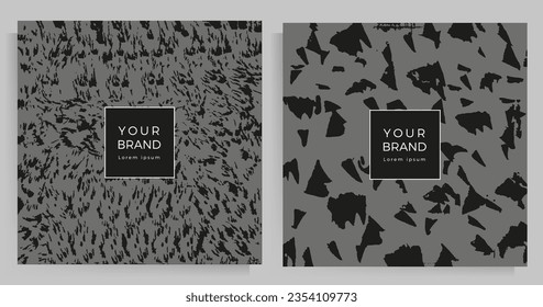 Montaje de texturas de grueso de las cubiertas. Plantilla de diseño para su tarjeta de invitación, menú, catálogo, folleto. Ilustración monocroma vectorial.