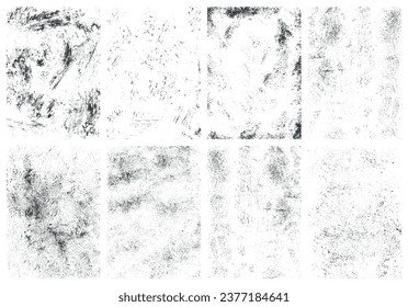 Grunge texture set stickers monochrome with light damaged patterns for use in interior design and making promotional materials vector illustration