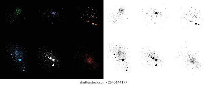 Grunge texture set of yellow, purple, black, blue, green, white, and red blood paint ink splatter illustration 