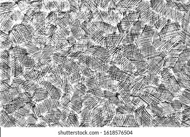 Grunge texture of a shaded surface in different directions. Abstract background casually shaded by hand. The small hatch. Vector illustration. Overlay template.