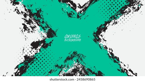 Grunge texture shape effect. Distressed rough dark abstract textured. Green black isolated on white background. Graphic design element with letter x style concept for flyer, card, or brochure cover