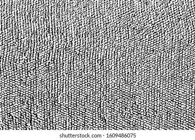 Grunge texture of a soft fluffy towel made of natural fabric. Abstract background of coarse fabric with close-up graininess. Vector illustration. Overlay template.