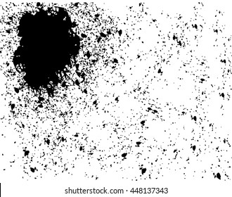 Grunge Texture splashes and paint stains . Object to Create Distressed Effect. Background with big spot and small chaotic drops, dots, blots, and stains. Vector illustration