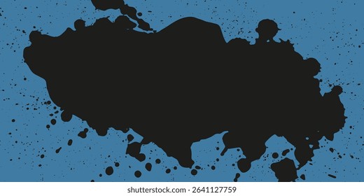 Grunge texture with splatters. Liquid paint drops. Messy abstract ink blots. Dirty hand painted backdrop. Distressed art design. Frame, place for text. Quote box. Poster. Overlay texture. 