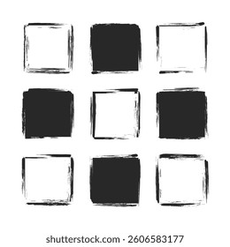 Grunge texture square shapes. Hand drawn black background templates.