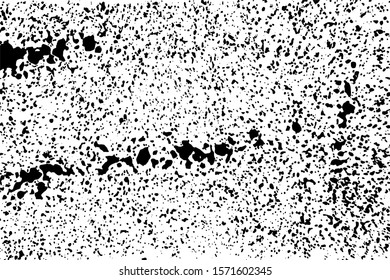 Grunge texture of stained surface. Monochrome abstract background of dirty wall with spots, blotches, splashes. 
Overlay template. Vector illustration