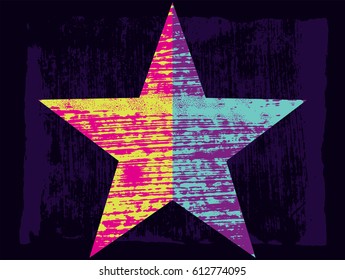 Grunge texture star abstract background with hand drawn brush strokes and stains. Retro vector illustration.