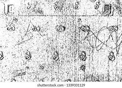 Grunge texture in steampunk style. Monochrome metal surface background with scratches, irregularities, holes, noise and halftone. Overlay template. Vector illustration