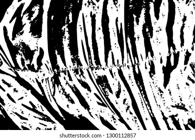 Grunge texture of a striped surface with a seam in the middle. Monochrome background folds of fabric, reminiscent of the color of the zebra. Overlay template to quickly create a grunge effect. Vector