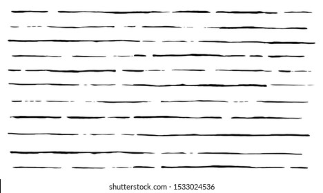 Grunge texture of stripes hand painted with black ink brush stroke, isolated on white background. Vector illustration