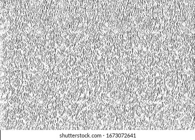 Grunge texture of a surface carelessly filled with uneven small elements. Abstract background with graininess, dots and dirt. Vector illustration. Overlay template.