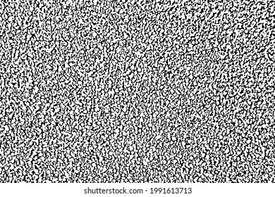 Grunge texture of the surface of the stone with small irregularities. Monochrome background of coarse-grained granulate close-up with spots, noise and graininess. Overlay template. Vector illustration