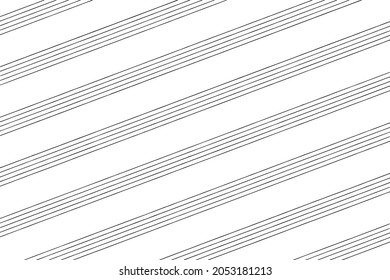 Grunge texture of thin lines of a musical notebook located diagonally. Vector illustration. Overlay template.