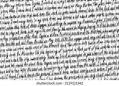 Grunge texture of unreadable distorted text. Monochrome background of an illegible manuscript with a glitch effect. The concept of dyslexia or visual disorder. Overlay template. Vector illustration