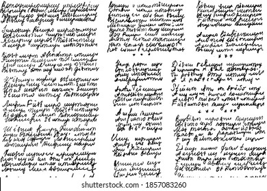 Grunge texture of unreadable handwritten illegible text of poems. Poems written by hand. Vector illustration. Overlay template