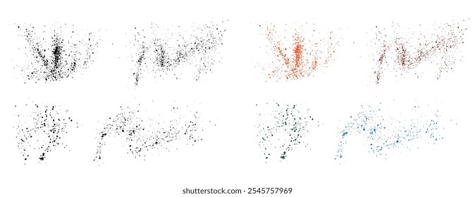 Grunge Textur Vektor schwarze Farbe und rotes Blut, lila, orange, grün, Farbe Schmutzspritzer Pinsel Strich Hintergrund Set