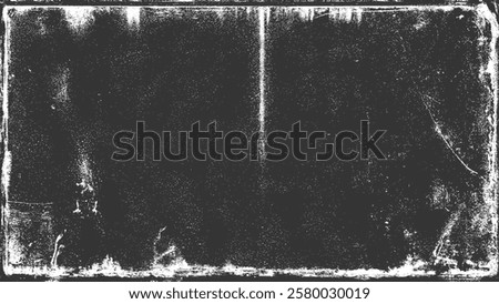 Grunge texture vector frame with border on black background creating distressed rough overlay in abstract vintage aged pattern with weathered worn scratched edge