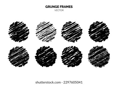 Grunge Texture Vector Illustration Set of Hand-Drawn Distressed Circle Borders and Round Labels in Vintage Style, Perfect for Adding Rough Edge and Texture to Design Projects