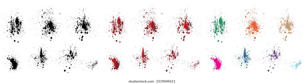 Grunge Textur Vektor Weizen, lila, orange, rot, grün, schwarze Farbe blutfleckige Tinte Schmutzspritzer Banner Illustration Set