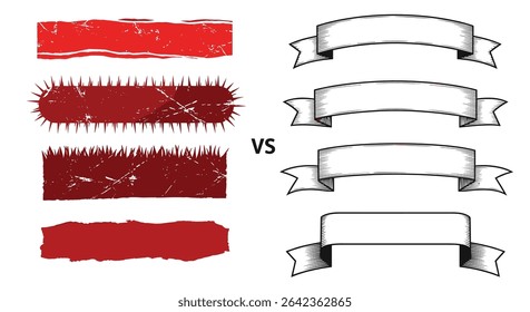 Grunge Texture Versus Clean Ribbon Banners Illustration: Visual Comparison Of Graphic Elements