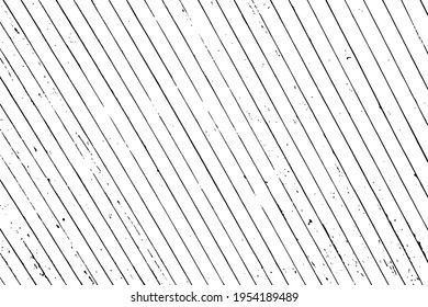 Grunge texture of a wooden wall made of thin boards. Monochrome background of old diagonal slats with spots and noise. Overlay template. Vector illustration