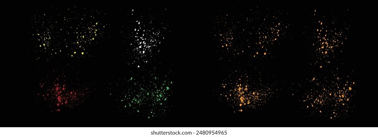 Textura de grunge amarillo, rojo, verde, azul, color blanco tinta de Vector grunge cepillo de salpicadura de sangre conjunto de fondo