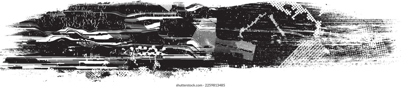 Grunge textured banner with halftone dots . Vector Illustration .Grunge textured banner . Design element . Abstract geometric shape . 